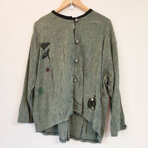 Vintage Play Alegre Hand painted Button Up Blouse  Women M Artsy Lagen Look Chic